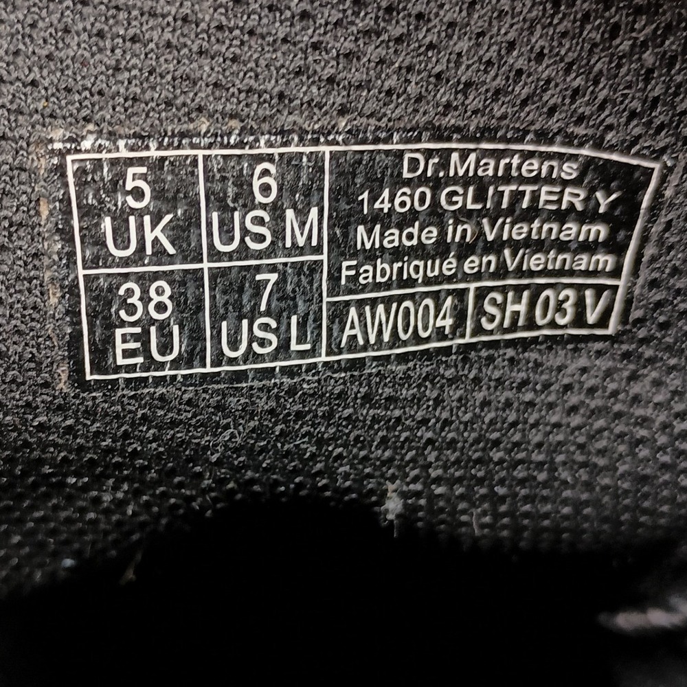 Dr. Martens 1460 Glitter Black Patent Leather Lace Up Zip Boots Womens 7 - Picture 7 of 9
